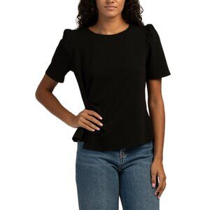 MODERN WORKS Black Scuba Ponte Short Sleeve Knot Side Crew Neck Top